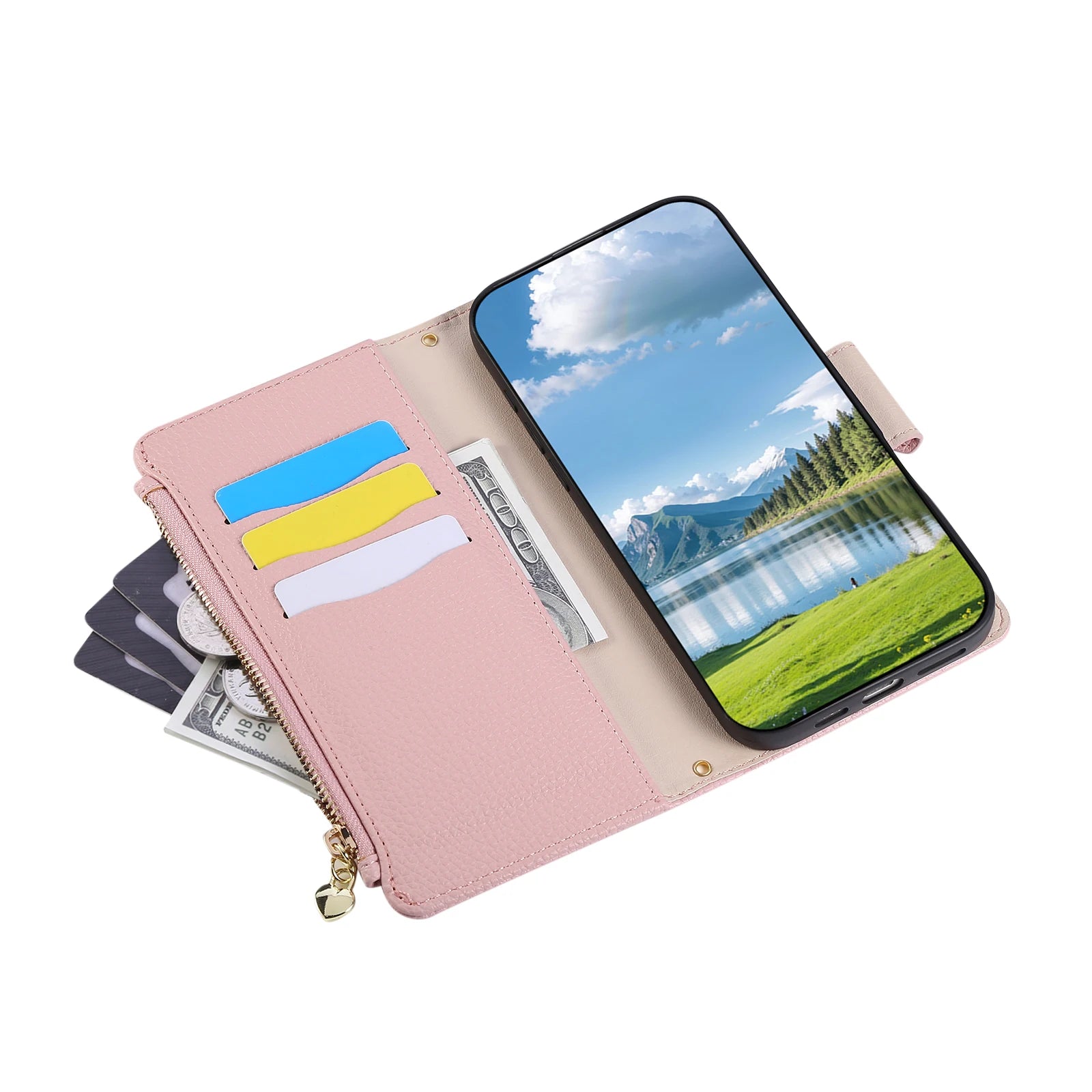 Crossbody Zipper Cards Solt Leather Wallet Case For iPhone