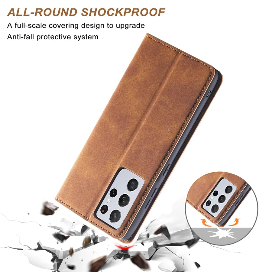 Wallet Magnetic Flip Card Slot Leather Case For Samsung