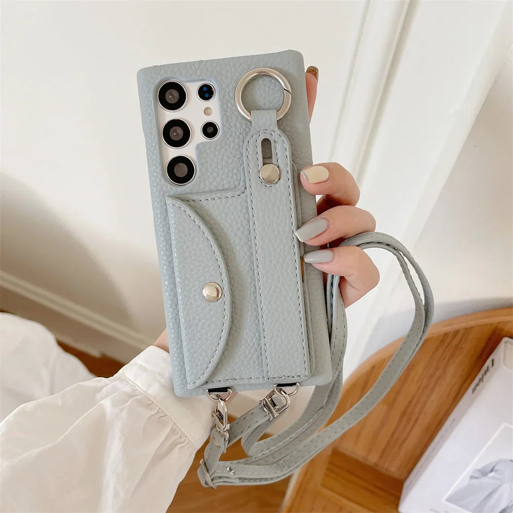 Wrist Strap Crossbody Card Holder Wallet Case for Samsung