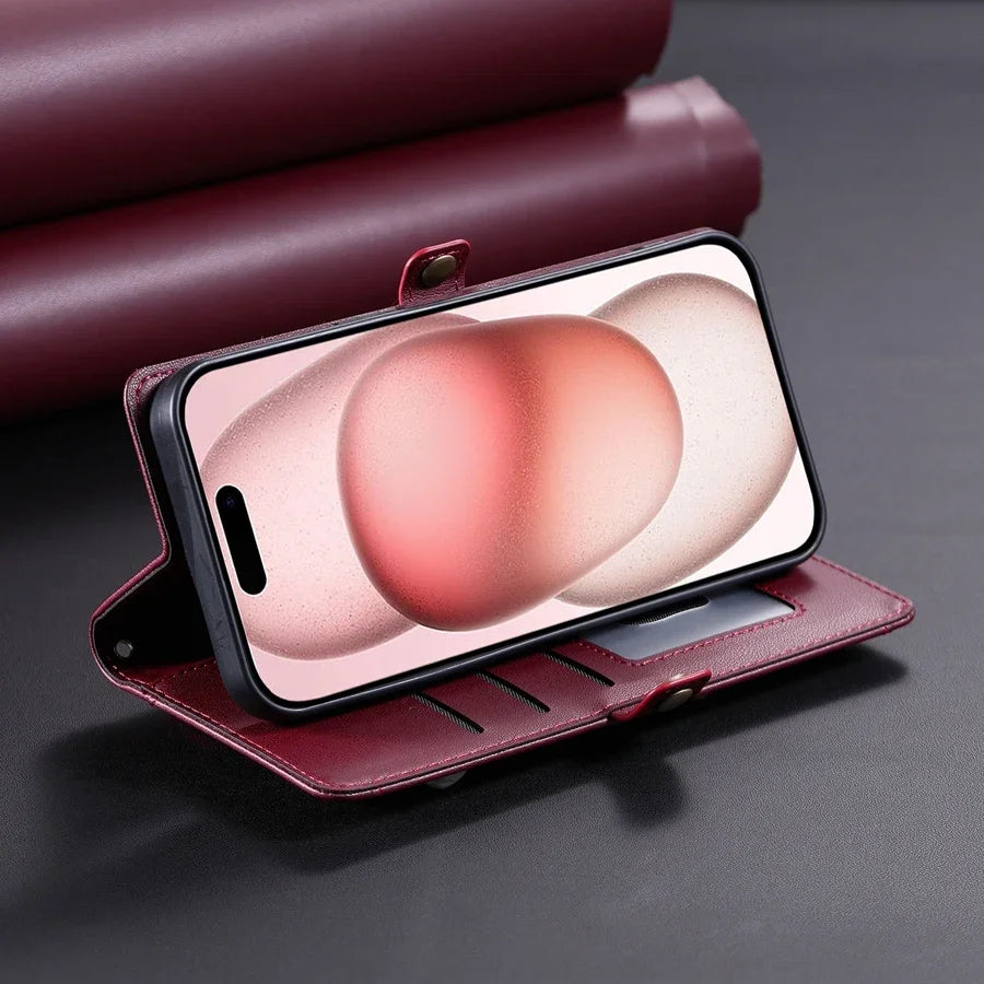 Lanyard Flip Dual Layer Card Slots Wallet Case for iPhone