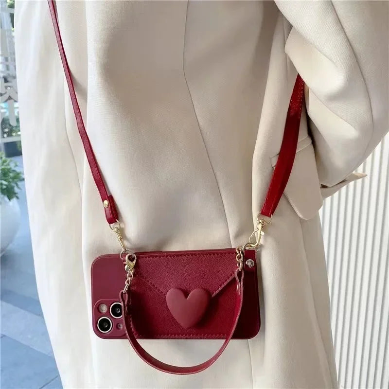 Crossbody Lanyard Strap Card Holder Case for iPhone