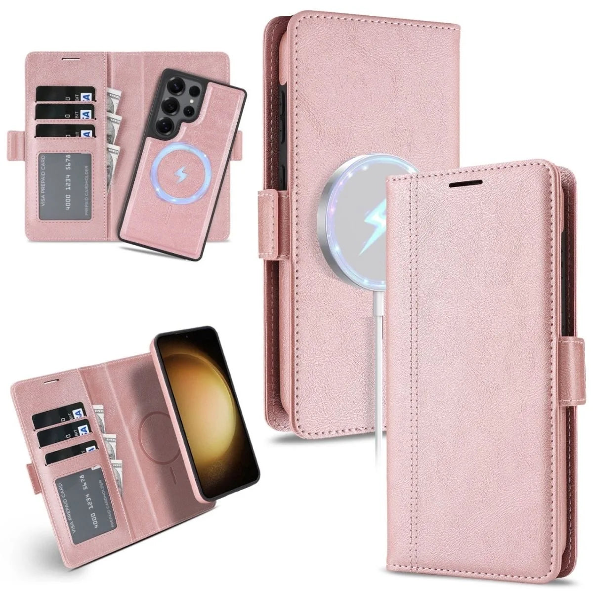2 in 1 Cards Slot Leather Flip Wallet Magnetic Case For Samsung