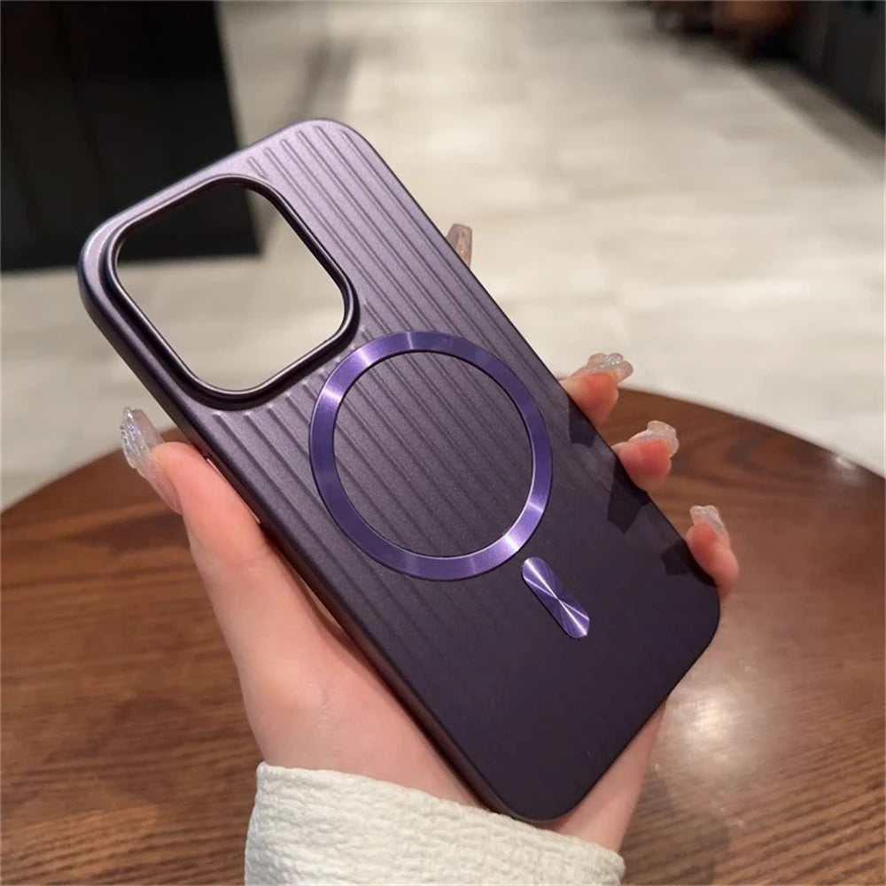 Magsafe Magnetic Luxury Corrugated Pattern Matte Case For iPhone 