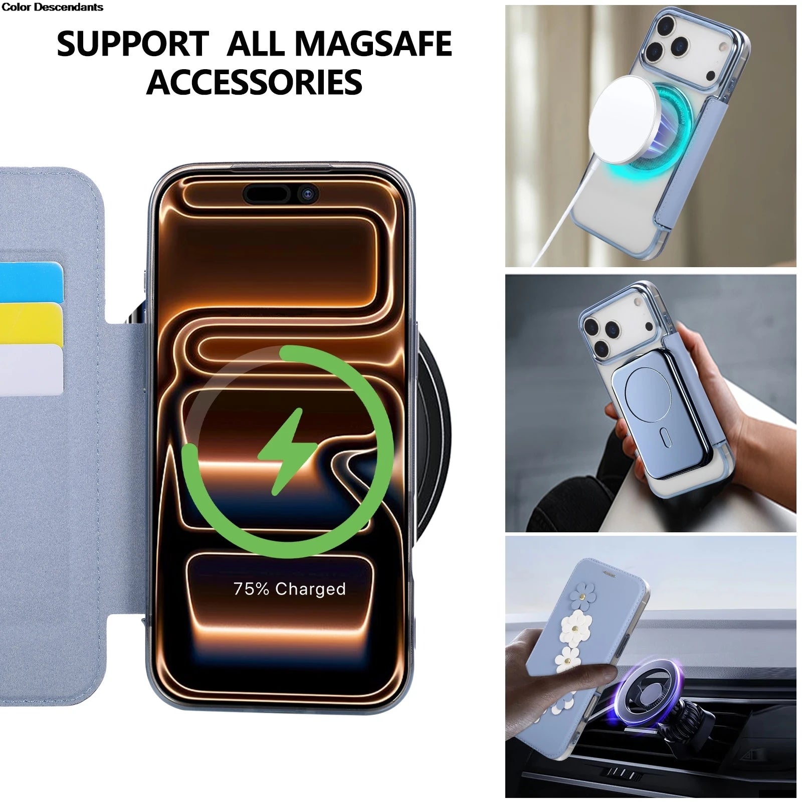 RFID 3D Flower Leather Flip Wallet Case For iPhone