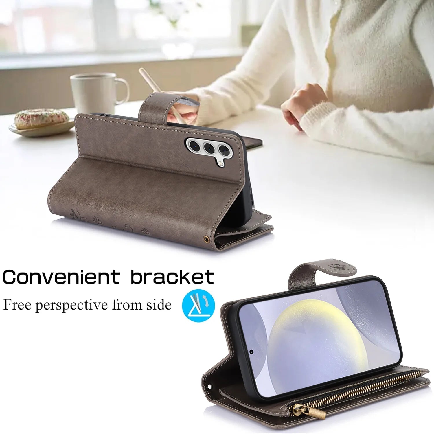 Card Slots Stand Flip Zipper Leather Wallet Phone Case For Samsung