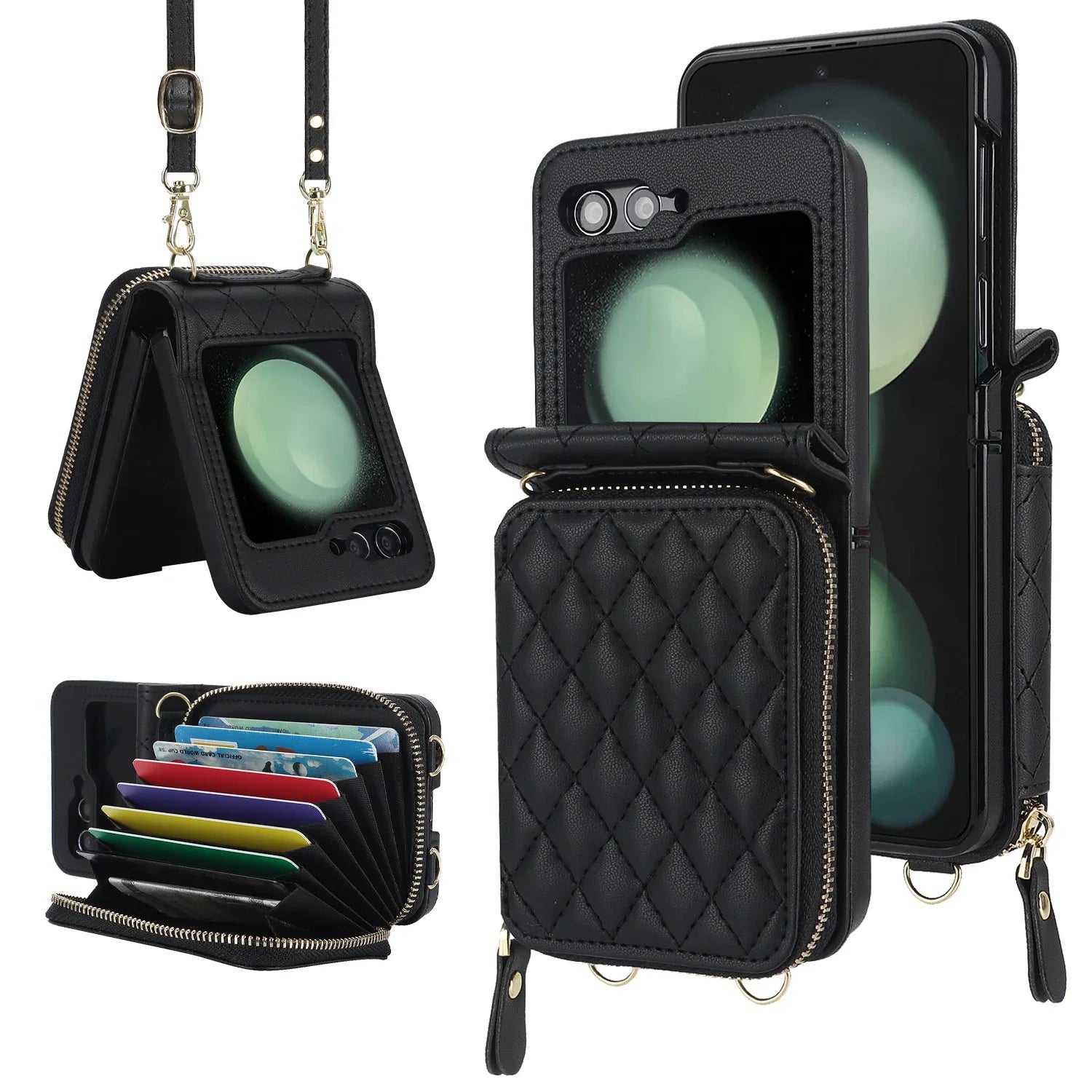 Crossbody Zipper Leather Case for Samsung