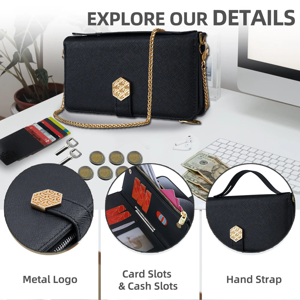 Fashion Flip Card Slots Leather Wallet Case for Samsung With Metal Strap