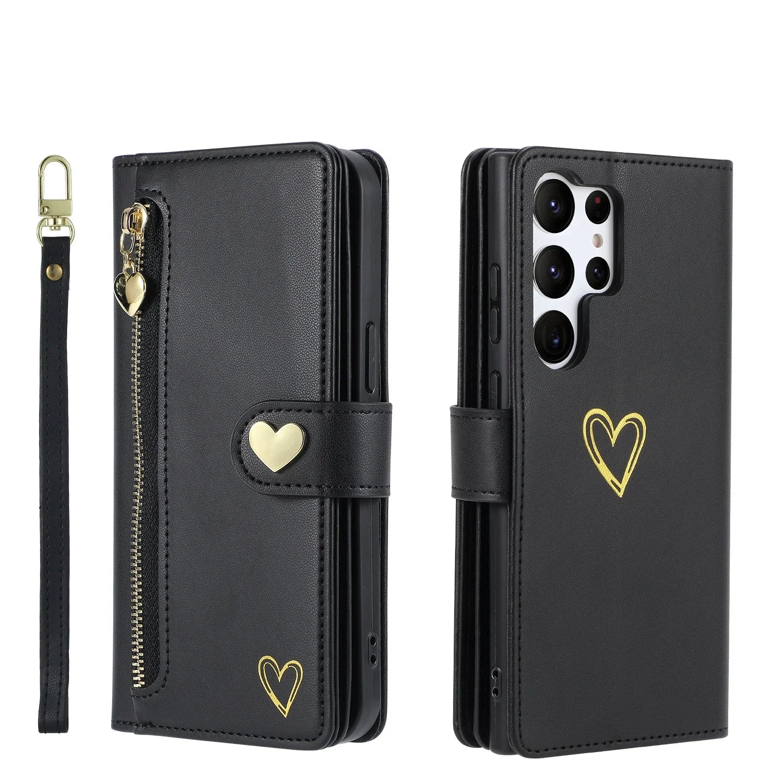 Gold Hot Stamping Love Zipper Card Wallet Case For Samsung