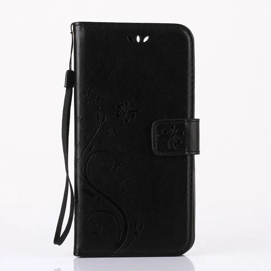Butterfly embossing Flip Stand Leather Wallet Case For iPhone