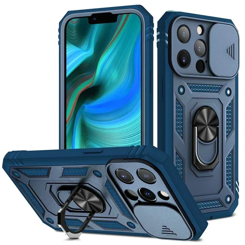 Slide Camera Heavy Duty Shockproof Armor Magnetic Case For  iPhone