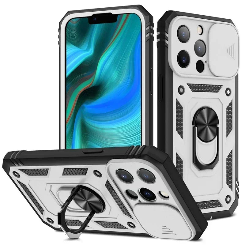 Slide Camera Heavy Duty Shockproof Armor Magnetic Case For  iPhone