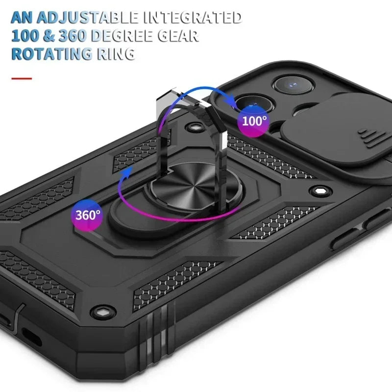 Slide Camera Heavy Duty Shockproof Armor Magnetic Case For  iPhone