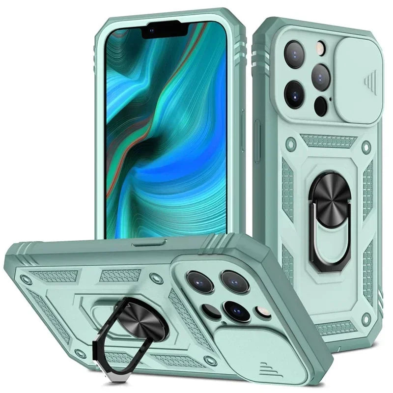 Slide Camera Heavy Duty Shockproof Armor Magnetic Case For  iPhone