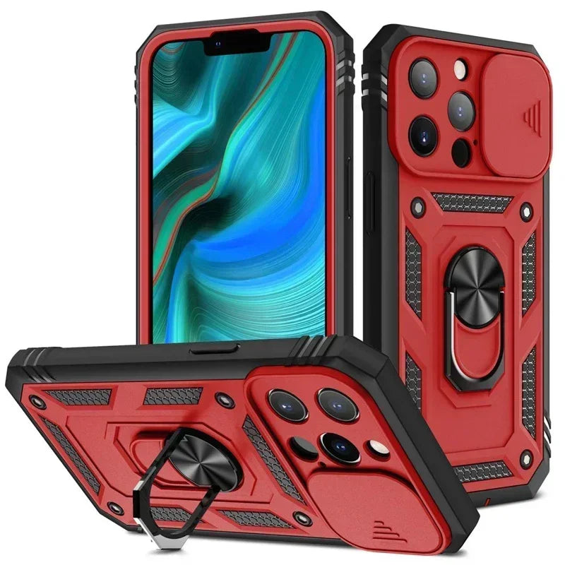 Slide Camera Heavy Duty Shockproof Armor Magnetic Case For  iPhone