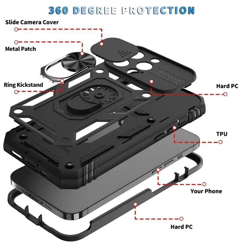 Slide Camera Heavy Duty Shockproof Armor Magnetic Case For  iPhone