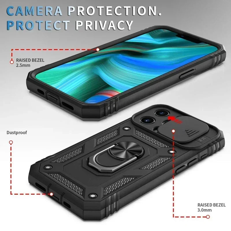 Slide Camera Heavy Duty Shockproof Armor Magnetic Case For  iPhone