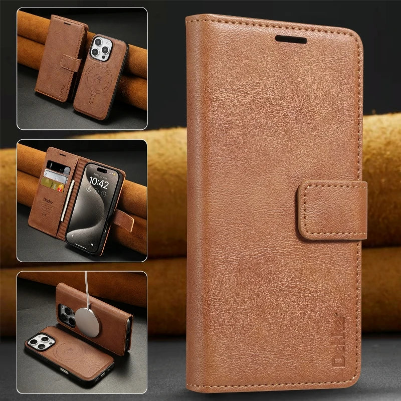 Magsafe Magnetic Leather Detachable Flip Wallet Case For iPhone