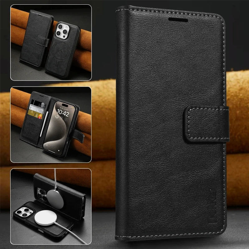 Magsafe Magnetic Leather Detachable Flip Wallet Case For iPhone