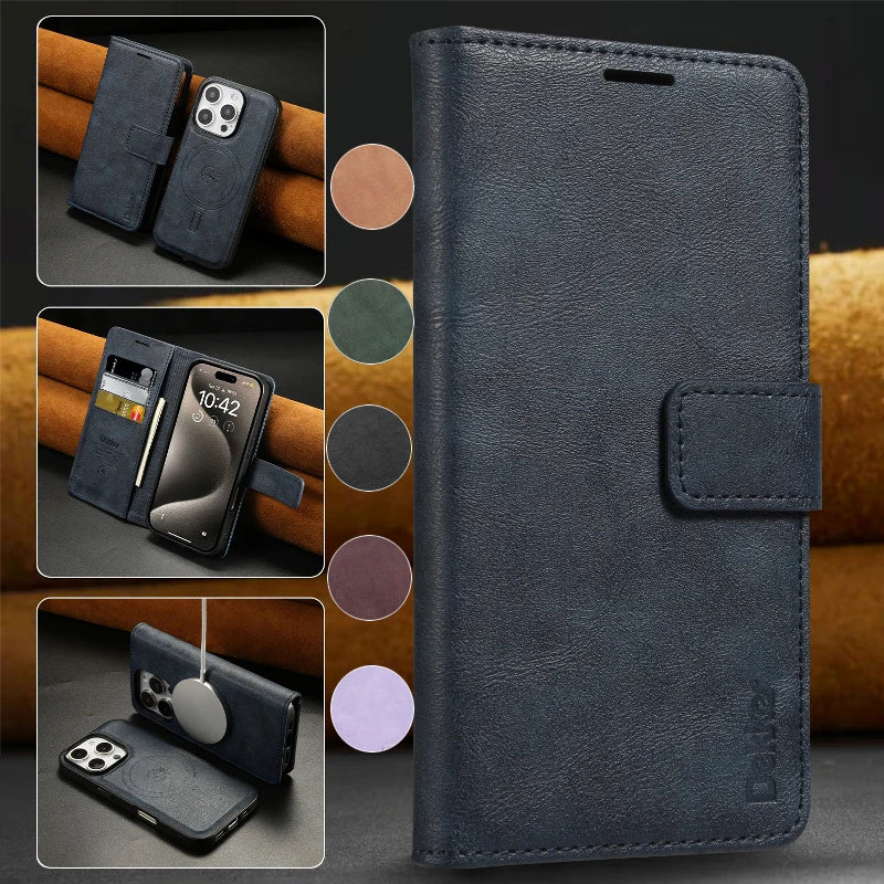 Magsafe Magnetic Leather Detachable Flip Wallet Case For iPhone