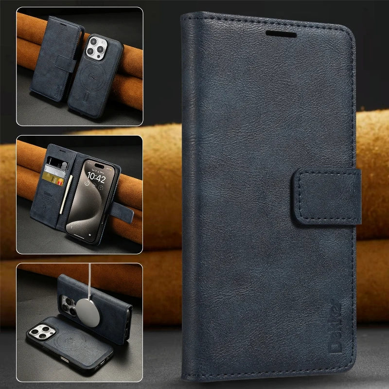 Magsafe Magnetic Leather Detachable Flip Wallet Case For iPhone