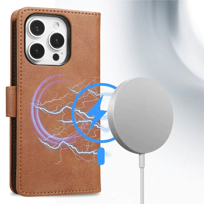 Magsafe Magnetic Leather Detachable Flip Wallet Case For iPhone