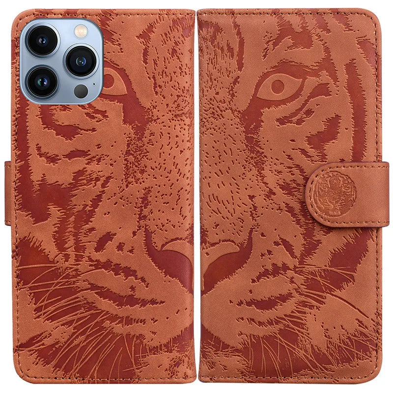 Tiger Pattern Leather Wallet Case For iPhone