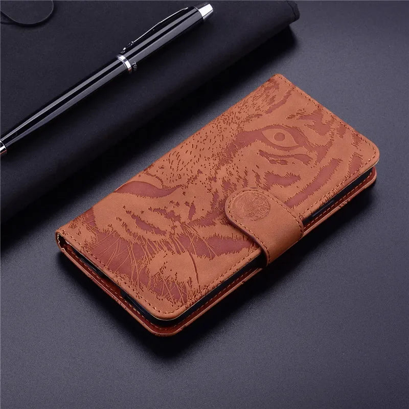 Tiger Pattern Leather Wallet Case For iPhone