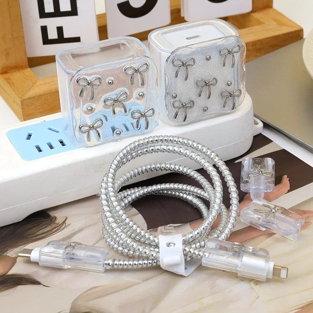 Transparent Shining Bowknot Cellphone Charger Protective Case Sleeve for Apple IPhone 18/20W 