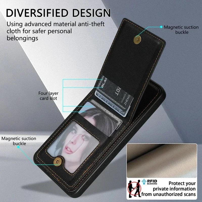 Wallet Anti-theft Brush Flip Leather Case For Samsung