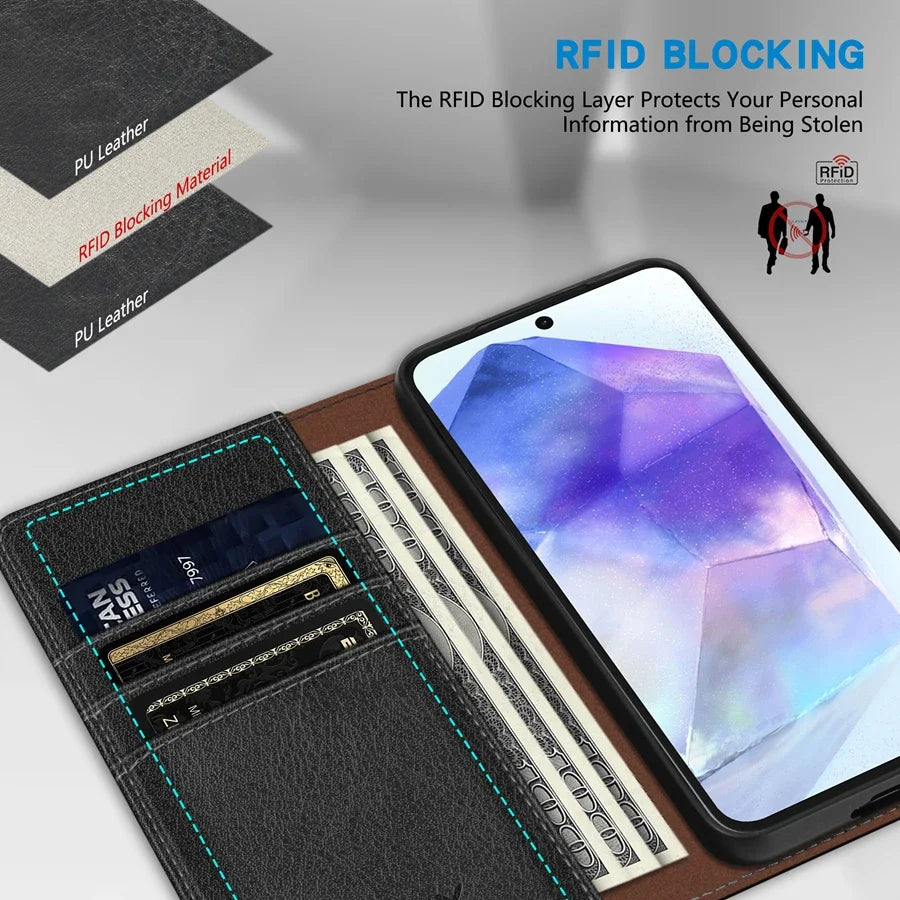Wallet Card Slot Magnetic Flip Leather Case For Samsung