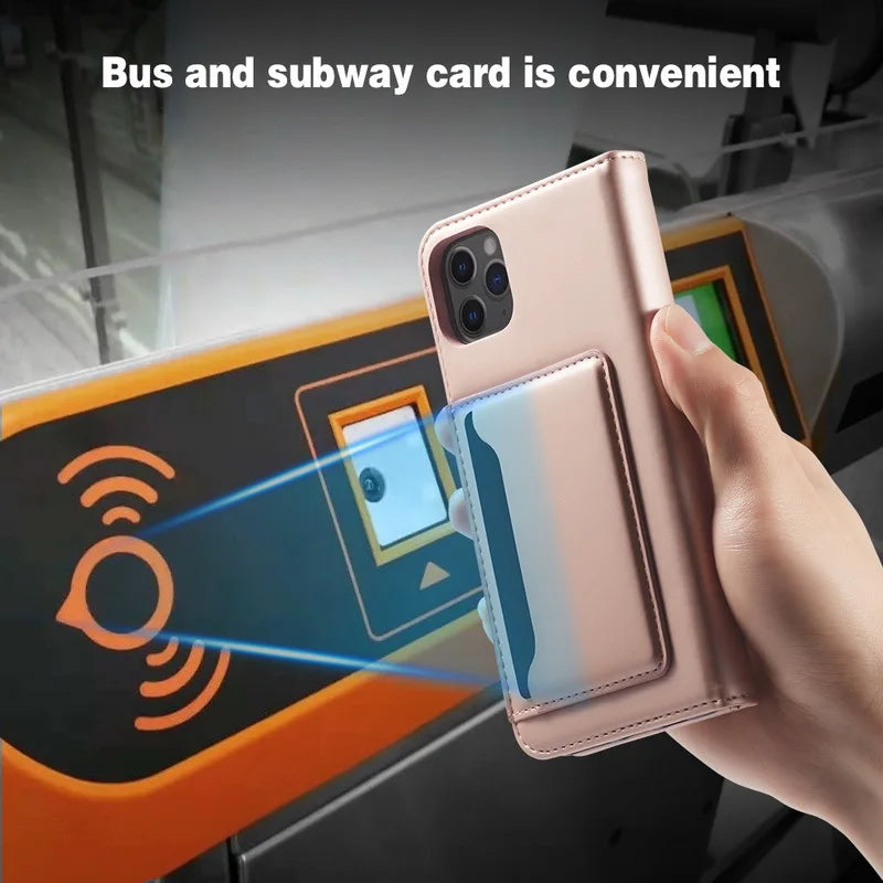 Luxury Leather Magnetic  Card Slots Flip Wallet Case For iPhone