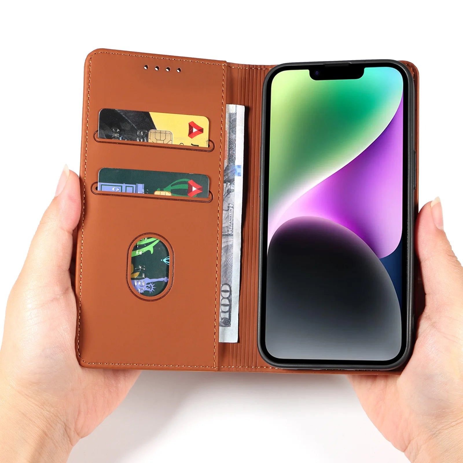 Luxury Leather Magnetic  Card Slots Flip Wallet Case For iPhone