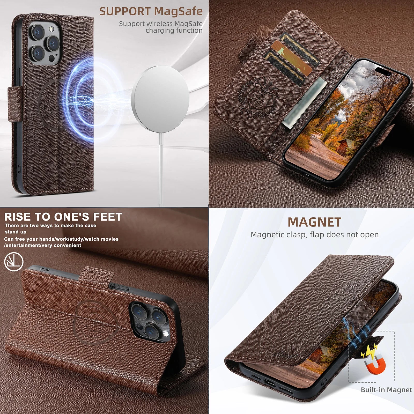 Wallet Flip Card Holder  Case Compatible with MagSafe Magnetic Wireless Charging for iPhone