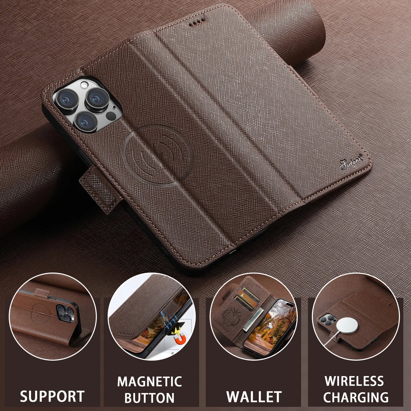 Wallet Flip Card Holder  Case Compatible with MagSafe Magnetic Wireless Charging for iPhone
