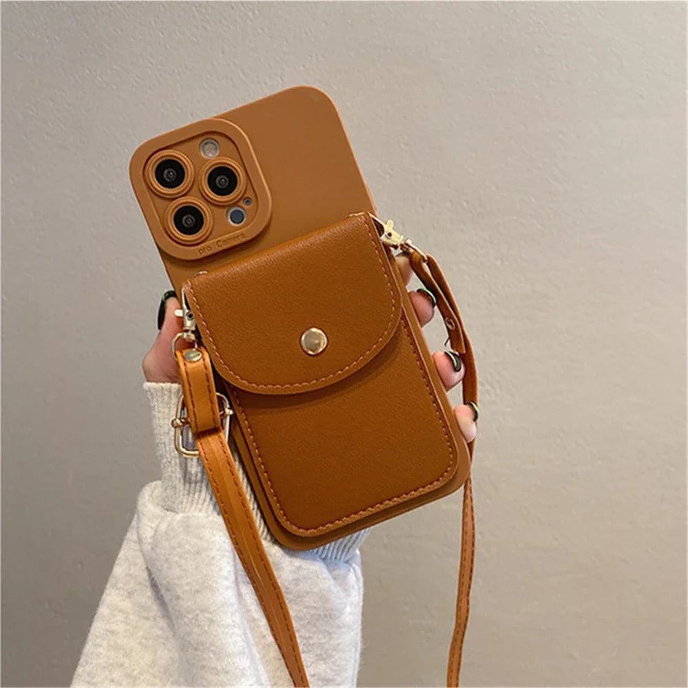 Wallet Leather Crossbody Neckband Lanyard  Case for iPhone