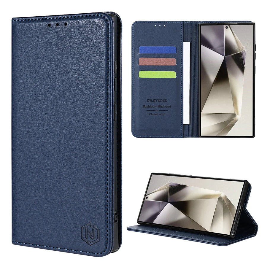 Wallet Skin friendly Card Slot Strong Magnetic Flip Leather Case For Samsung