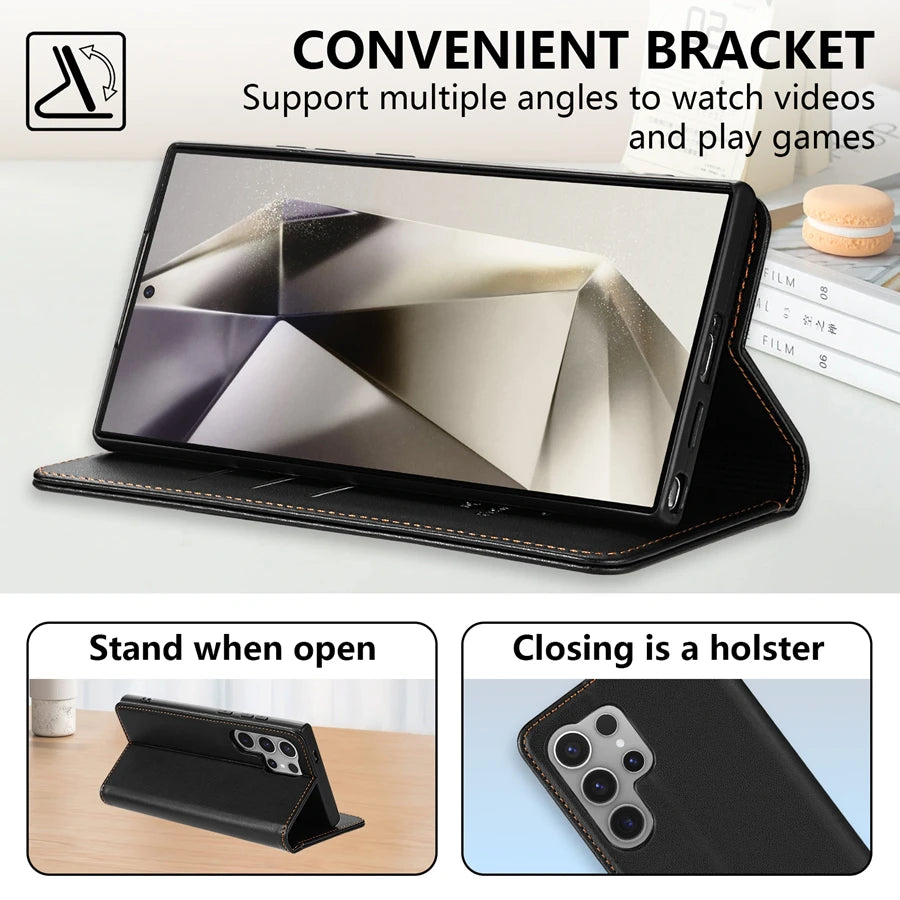 Wallet Skin friendly Card Slot Strong Magnetic Flip Leather Case For Samsung