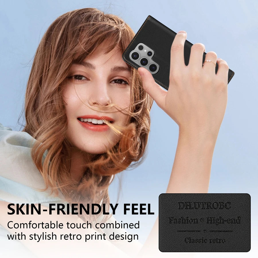 Wallet Skin friendly Card Slot Strong Magnetic Flip Leather Case For Samsung