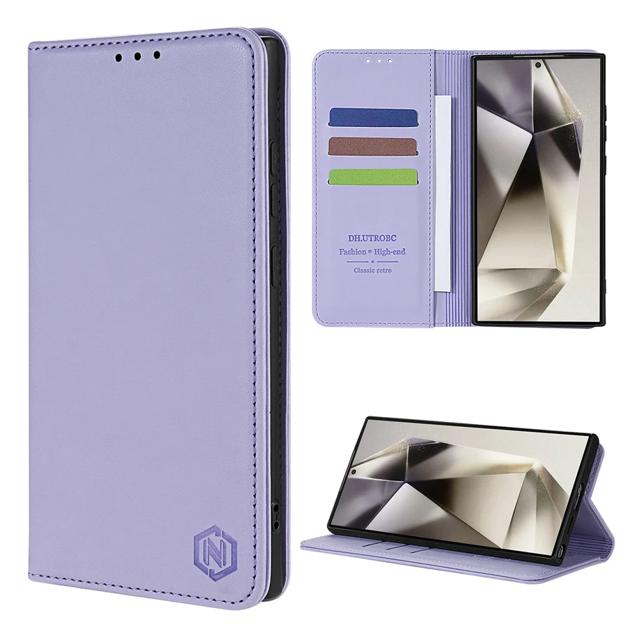 Wallet Skin friendly Card Slot Strong Magnetic Flip Leather Case For Samsung