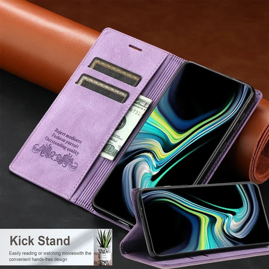 Wallet Slot Magnetic Flip Leather Case For Samsung