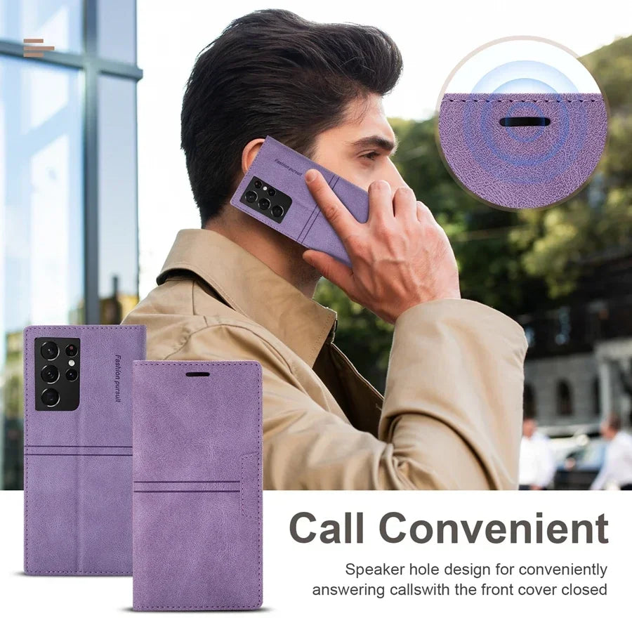 Wallet Slot Magnetic Flip Leather Case For Samsung