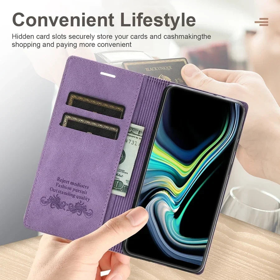 Wallet Slot Magnetic Flip Leather Case For Samsung