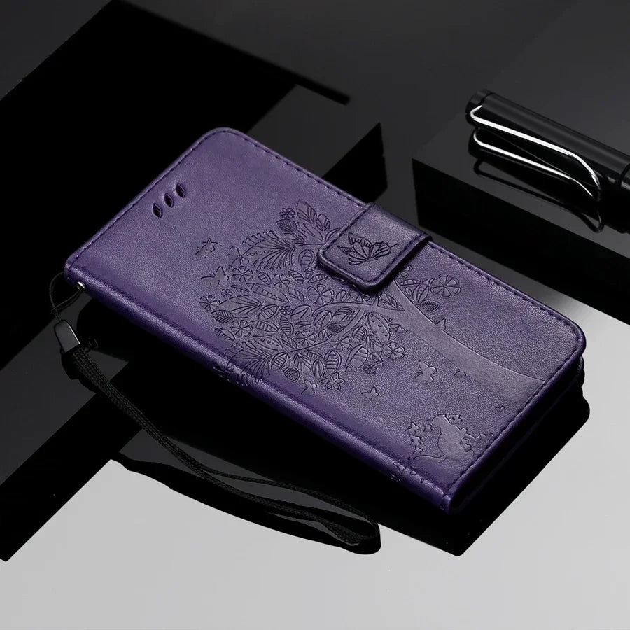 Wallet Tree Embossing Flip Leather Case For Samsung