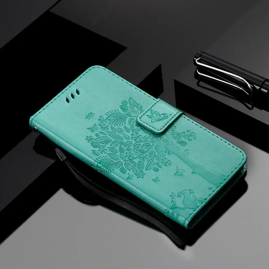 Wallet Tree Embossing Flip Leather Case For Samsung