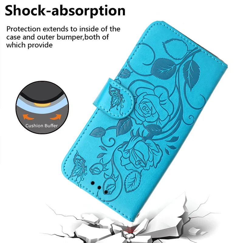 3D Rose Flip Shockproof Wallet Leather Case For Samsung