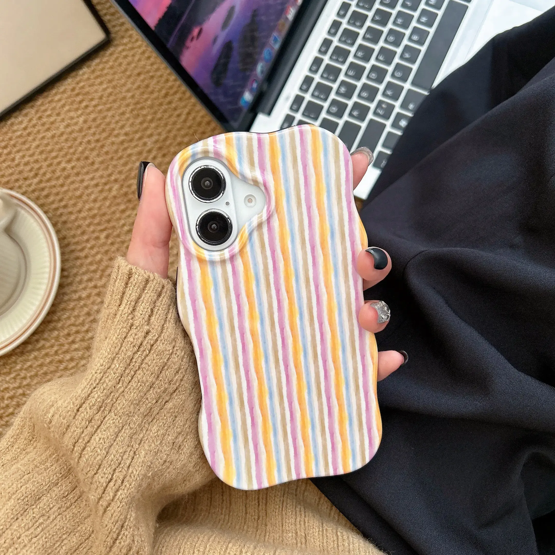 Fashion 2 in 1 Glossy Stripes Wavy Edges Slim Case for iPhone