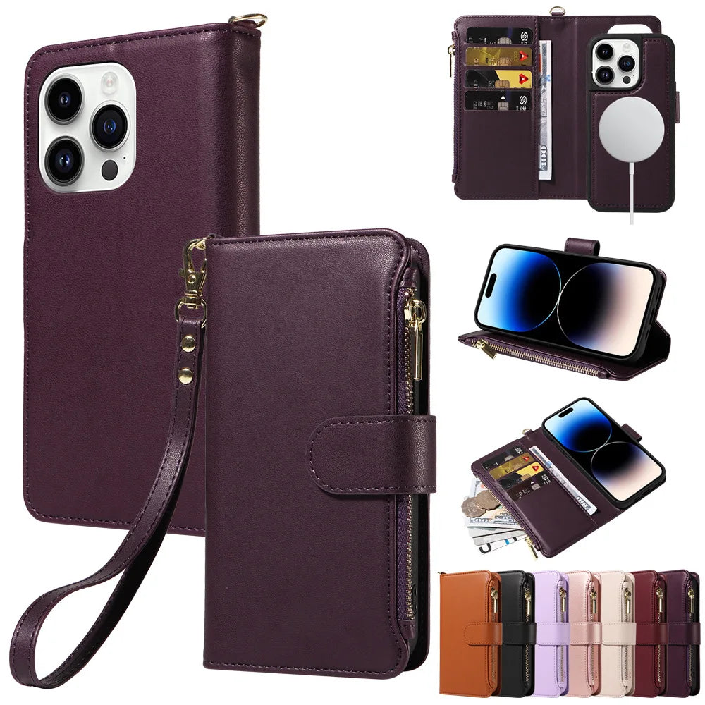 Flip Wireless Charging Leather Wallet Case For iPhone