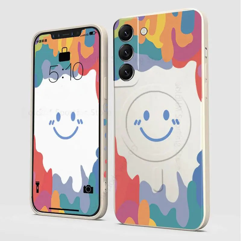 Magsafe magnetic graffiti smiley face silicone case for Samsung