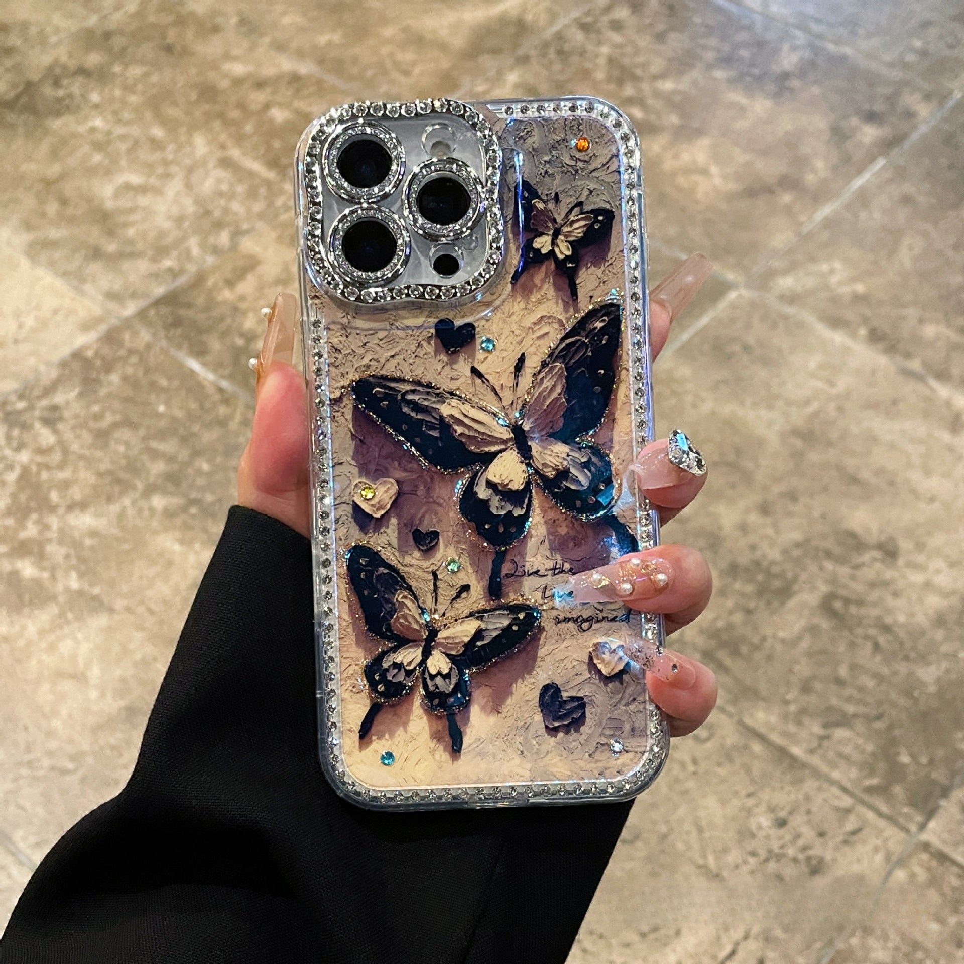 Oil painting style rhinestone butterfly case for iPhone