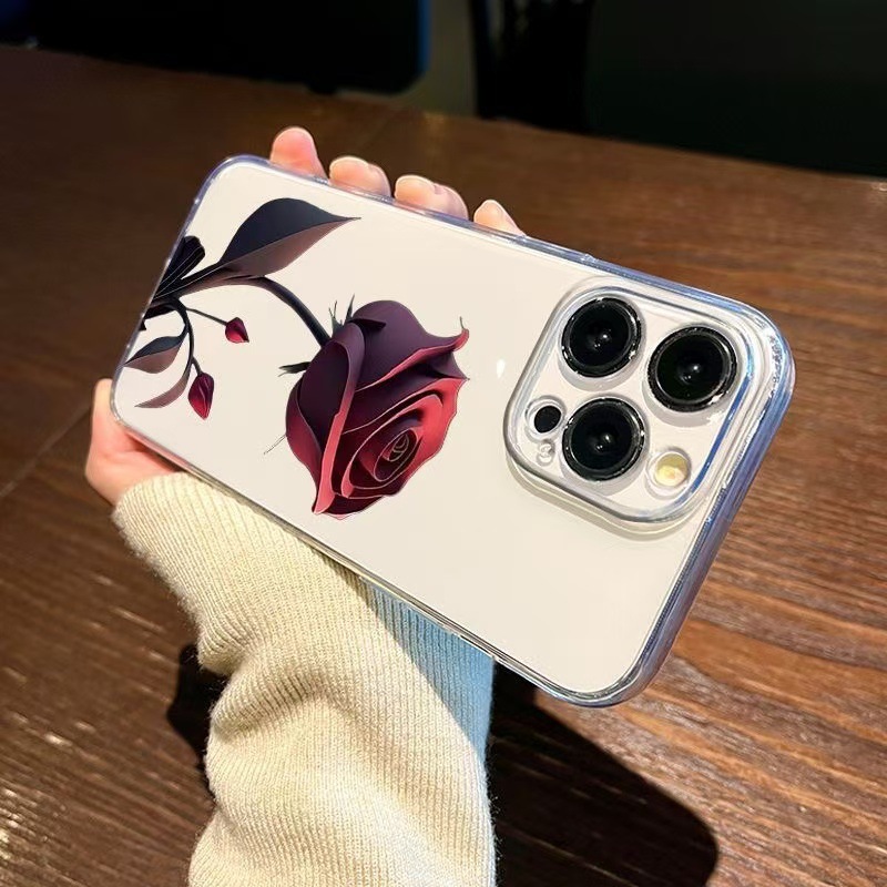 New dark red rose anti-fall case for iPhone